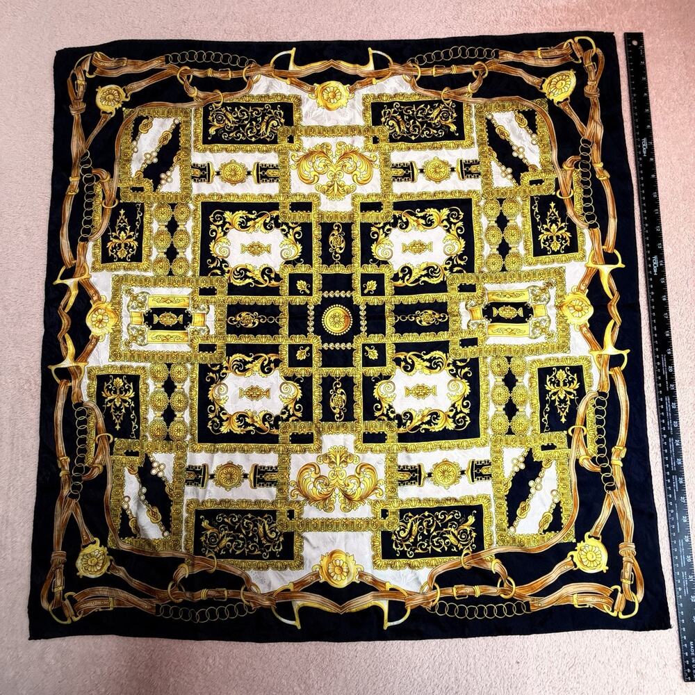 Italian 100% Silk Scarf Gold Baroque Equestrian Square